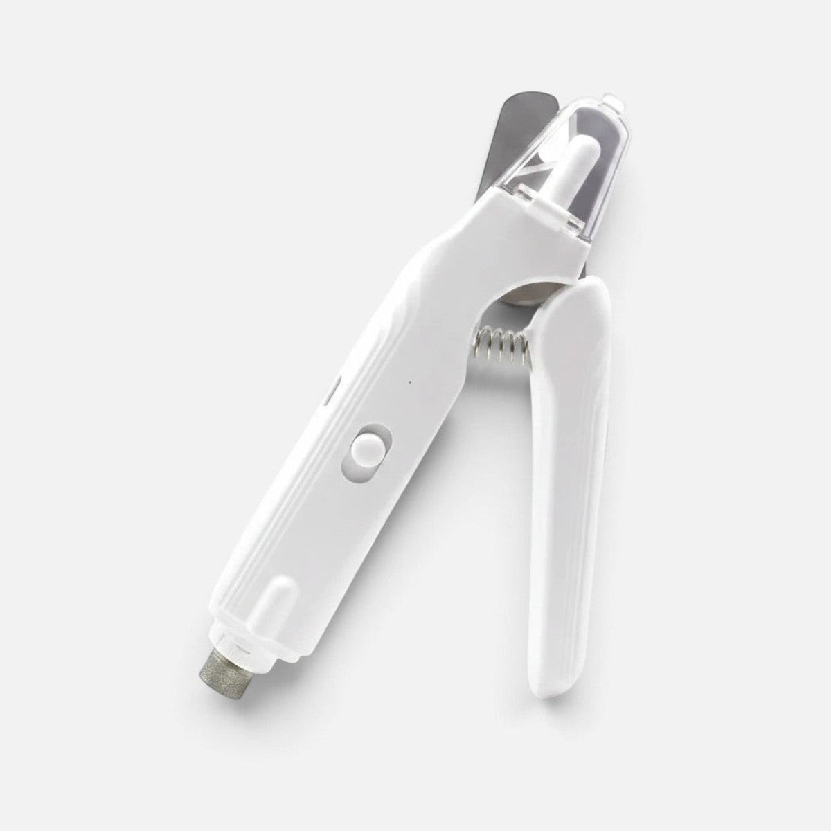 Tailora white electric pet nail grinder with built-in LED light and diamond bit for safe, quiet grooming.