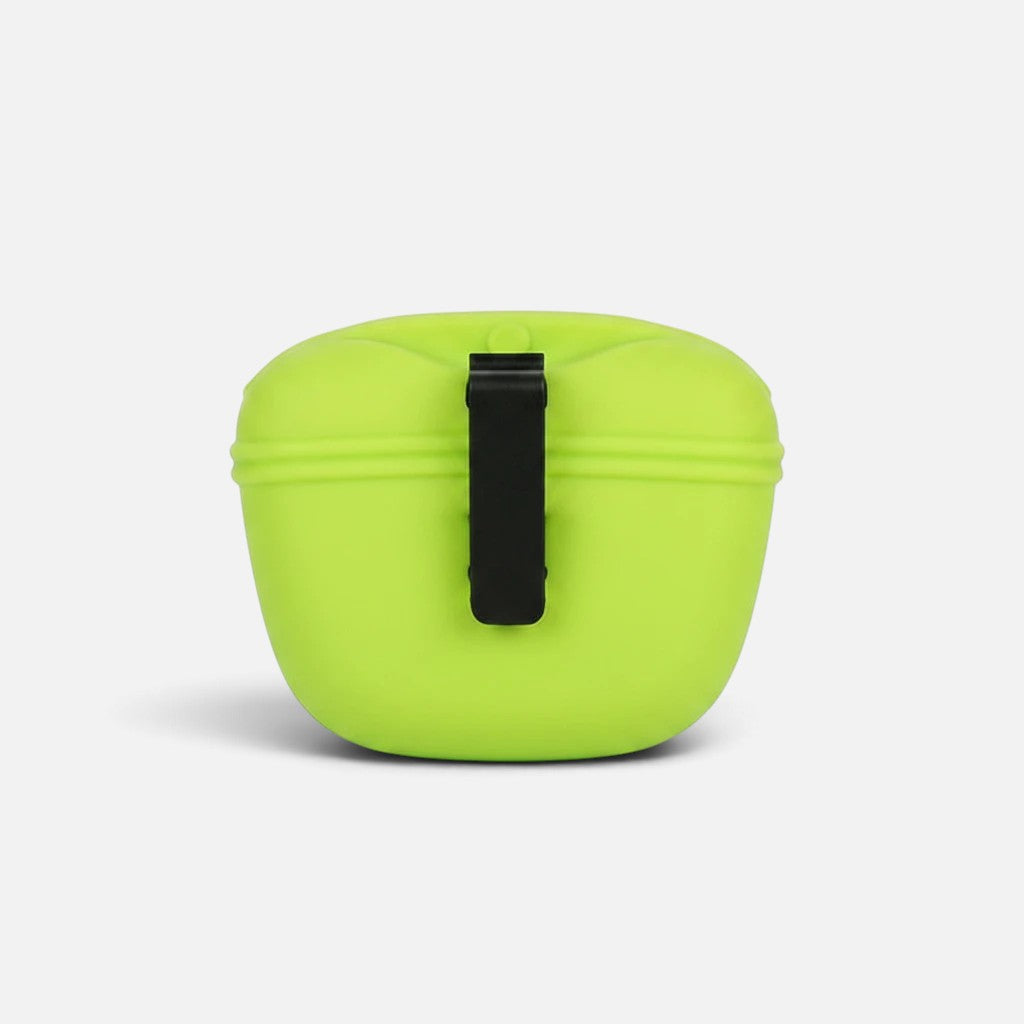 Tailora lime green silicone dog treat pouch with a black belt clip for hands-free training