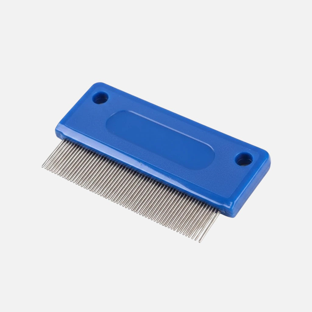 Tailora stainless steel flea comb with a blue ergonomic handle for grooming dogs and cats