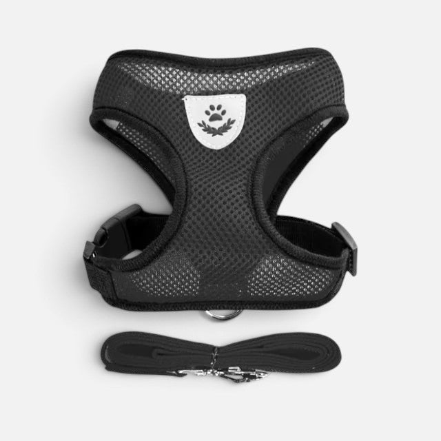 Tailora black breathable air-mesh step-in vest harness and matching leash set for small dogs and cats