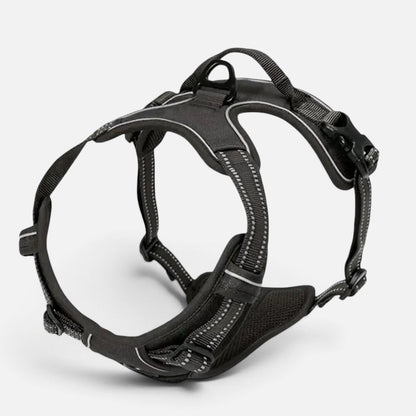 Tailora black heavy-duty no-pull dog harness with reflective trim, top control handle, and breathable mesh lining
