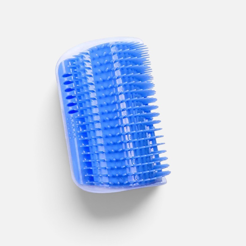 Tailora blue plastic self-grooming corner wall brush with soft bristles for cats