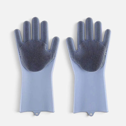 Tailora 2-in-1 light blue silicone grooming gloves for pet bathing and deshedding with a 5-finger textured design.