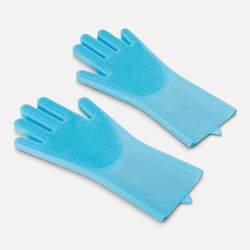 Tailora blue silicone 2-in-1 bathing and deshedding grooming gloves with textured palms for pets