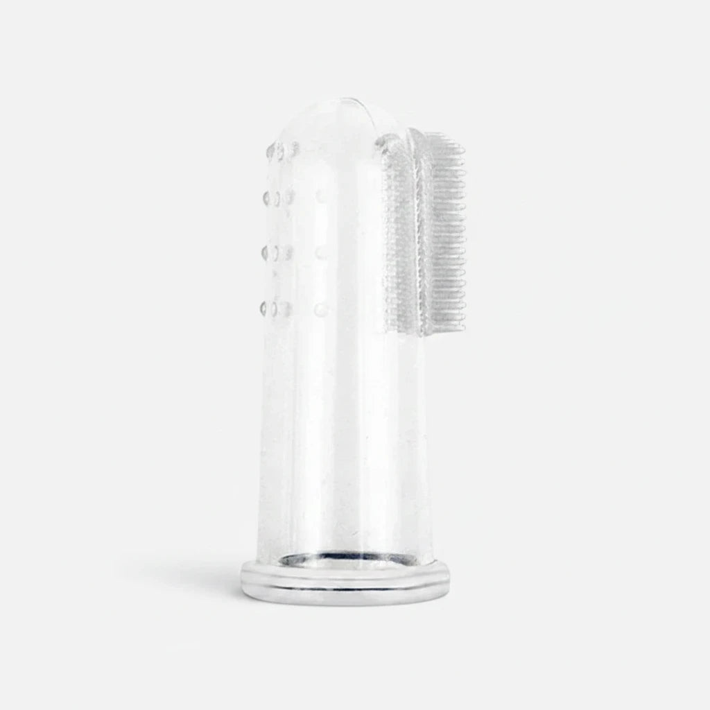 Tailora clear soft silicone finger toothbrush for pets with dual-sided bristles and gum massage bumps