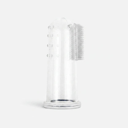 Tailora clear soft silicone finger toothbrush for pets with dual-sided bristles and gum massage bumps