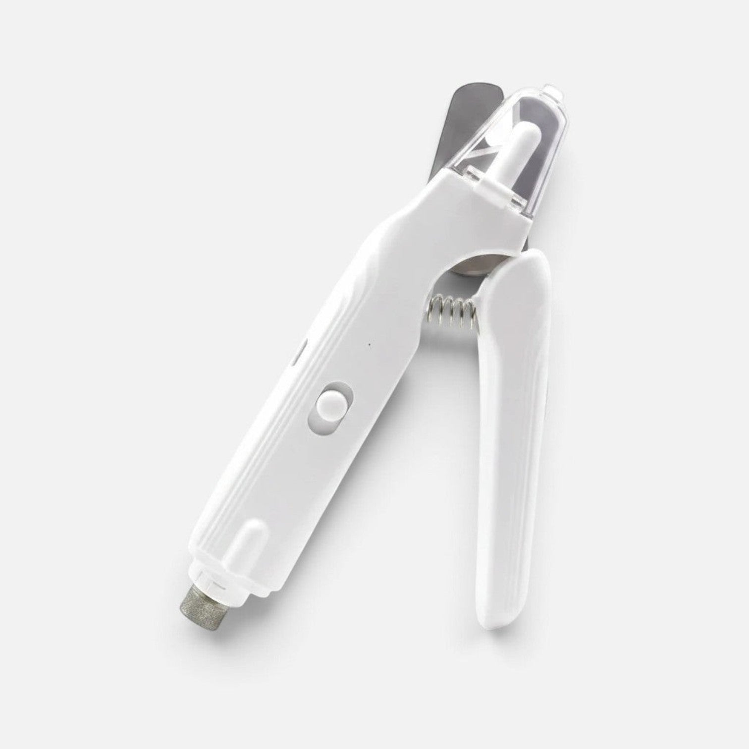 Tailora white electric pet nail grinder with built-in LED light and diamond bit for safe, quiet grooming.