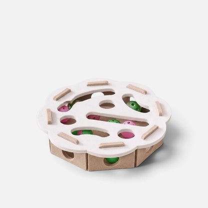Tailora felt interactive cat puzzle box with peek-a-boo cutouts and colorful toy balls for indoor feline play