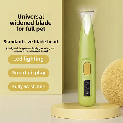 Tailora green cordless pet trimmer with LED light, smart display, and stainless steel blade for precision grooming.