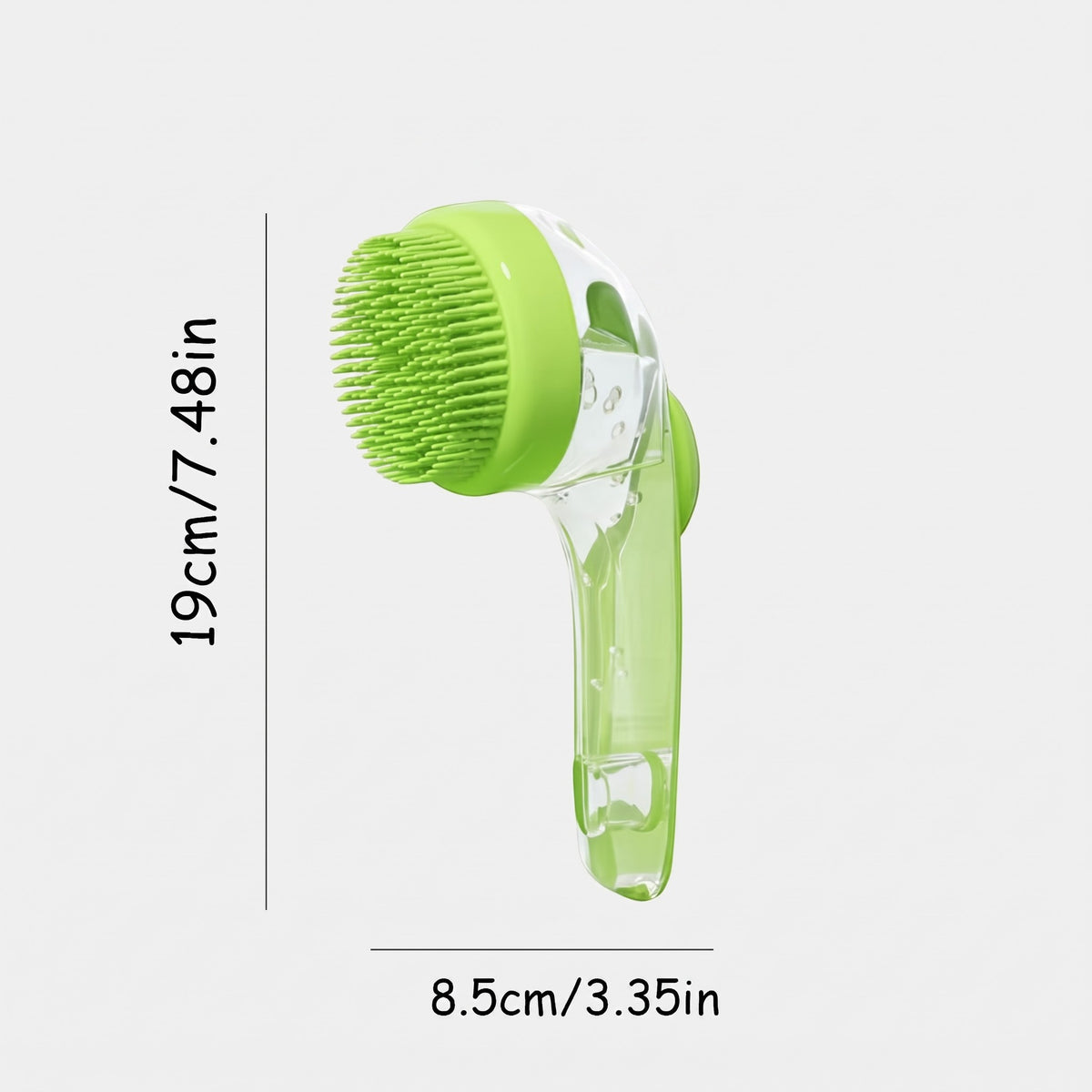 Tailora 2-in-1 green silicone pet bath brush with ergonomic handle and dimensions for grooming dogs and cats
