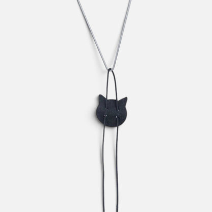 Tailora hanging door teaser toy with a black plush cat head attachment on an adjustable elastic cord