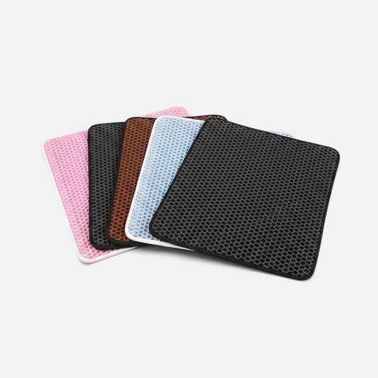 Tailora double-layer honeycomb cat litter mats in various colors including black, blue, brown, and pink.