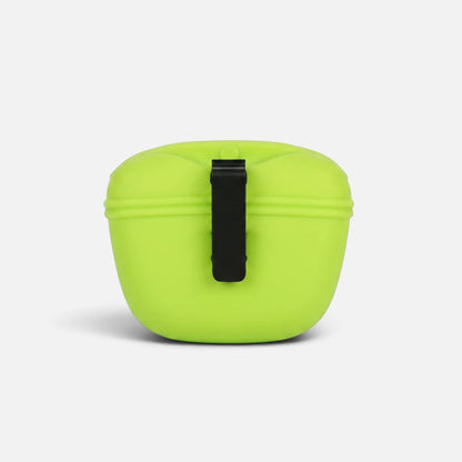 Tailora lime green silicone dog treat pouch with a black belt clip for hands-free training