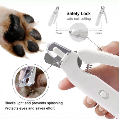 Tailora pet nail clipper with safety lock, clear guard to prevent nail splashing, and ergonomic white handle design