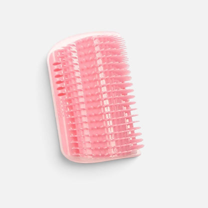 Tailora pink plastic self-grooming corner wall brush with soft bristles for cat massage and shedding control