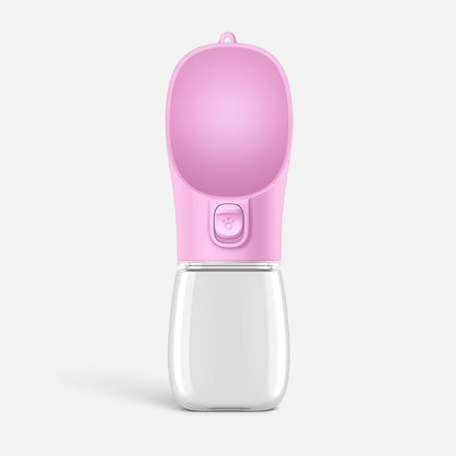 Tailora pink portable leak-proof dog water bottle with a built-in drinking trough and one-hand lock button