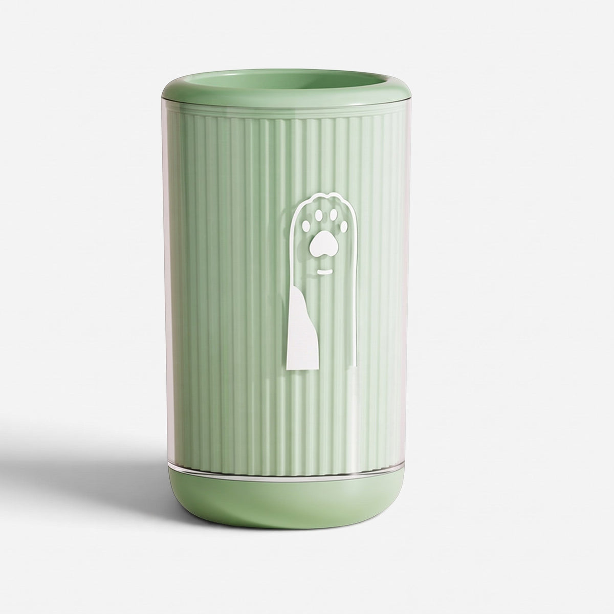 Tailora portable paw washer cup in sage green with soft silicone bristles and a cute paw print design
