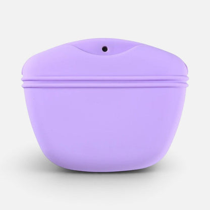 Tailora purple silicone dog treat training pouch with a built-in waste bag dispenser port.