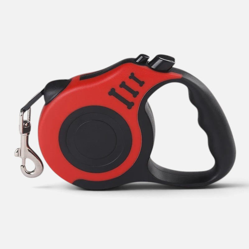 Tailora automatic retractable dog leash in red and black with an ergonomic handle and a durable metal swivel hook