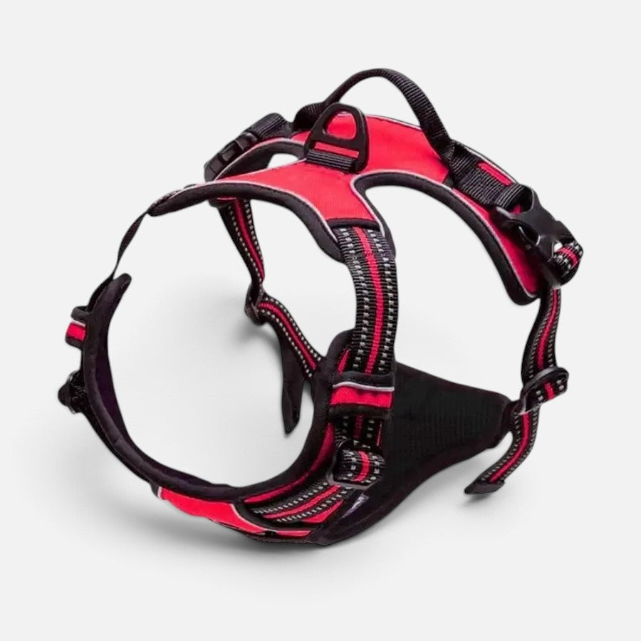 Tailora red heavy-duty no-pull dog harness with reflective stitching, top handle, and adjustable straps.