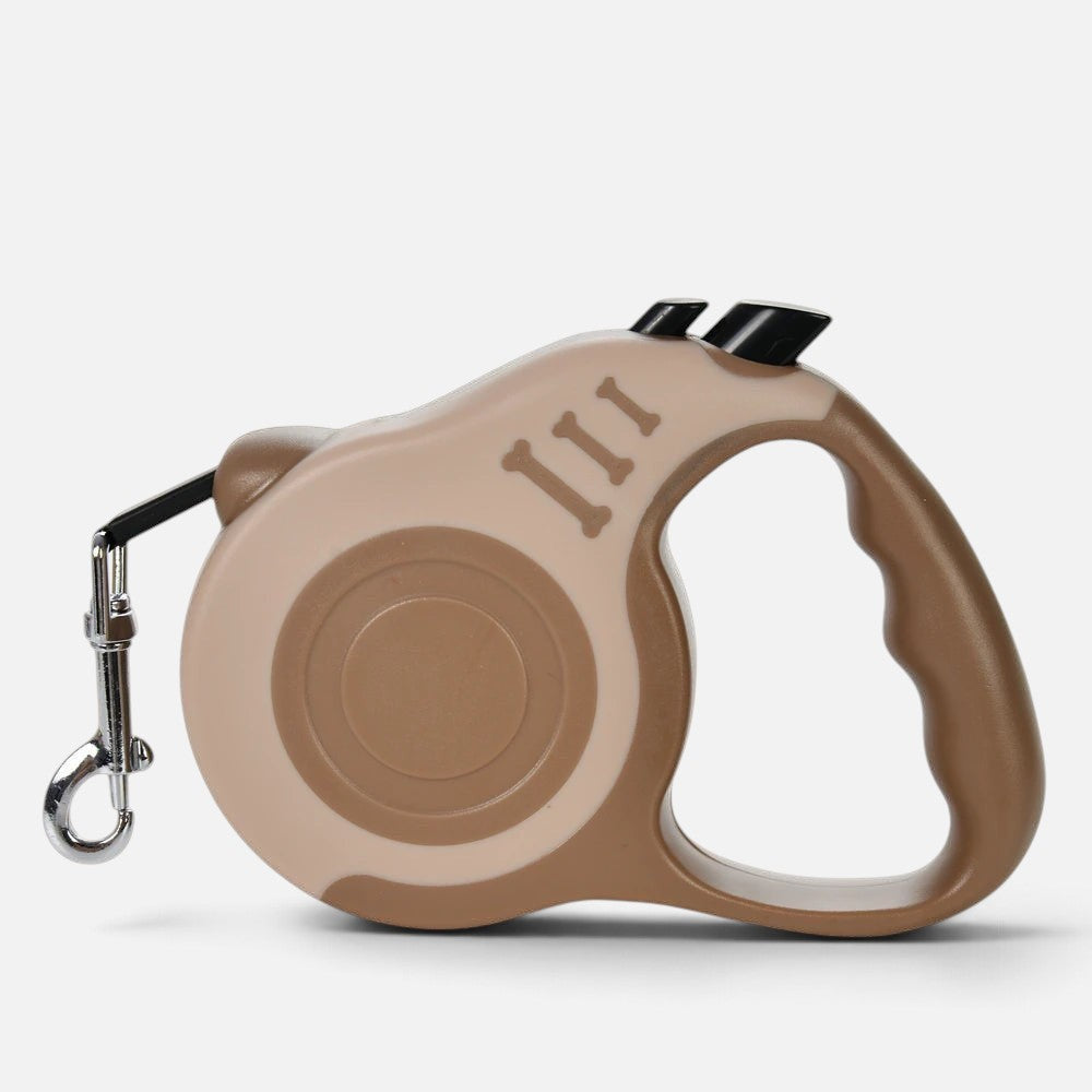 Tailora beige and brown automatic retractable dog leash with ergonomic handle and durable metal swivel hook