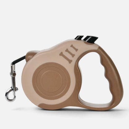 Tailora beige and brown automatic retractable dog leash with ergonomic handle and durable metal swivel hook