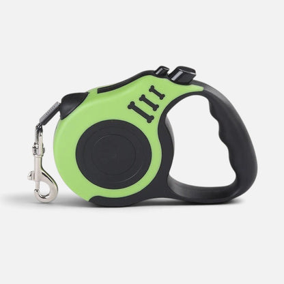 Tailora automatic retractable dog leash in lime green and black with an ergonomic handle and metal swivel hook