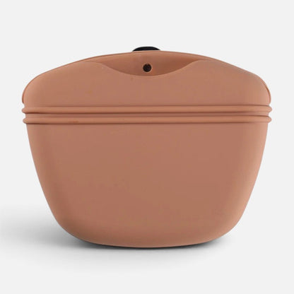 Tailora silicone dog treat pouch in a soft tan colour with a magnetic closure for easy access during training