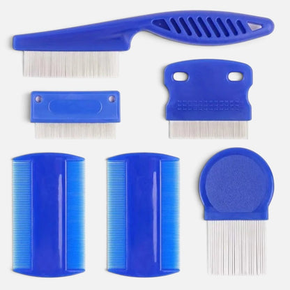 Tailora set of six blue stainless steel flea and grooming combs for dogs and cats with ergonomic handles