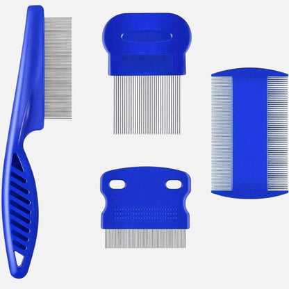 Tailora stainless steel flea and grooming combs set with blue ergonomic handles for dogs and cats