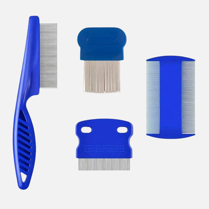Tailora set of three blue stainless steel flea and grooming combs for dogs and cats with ergonomic handles