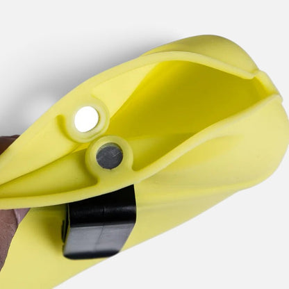 Tailora yellow silicone dog treat pouch with magnetic closure and black belt clip for hands-free training